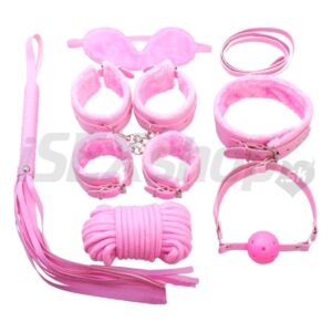 7&amp;#45;dielny ružový BDSM kit s kožušinou
