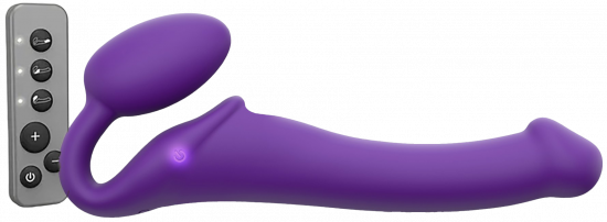 Vibračný pripínací penis Strap On M Violet s diaľkovým ovládaním (24