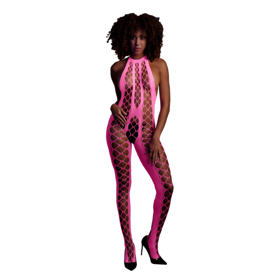Bodystocking s halterneckom - Univerzálna veľkosť - Neónová ružová