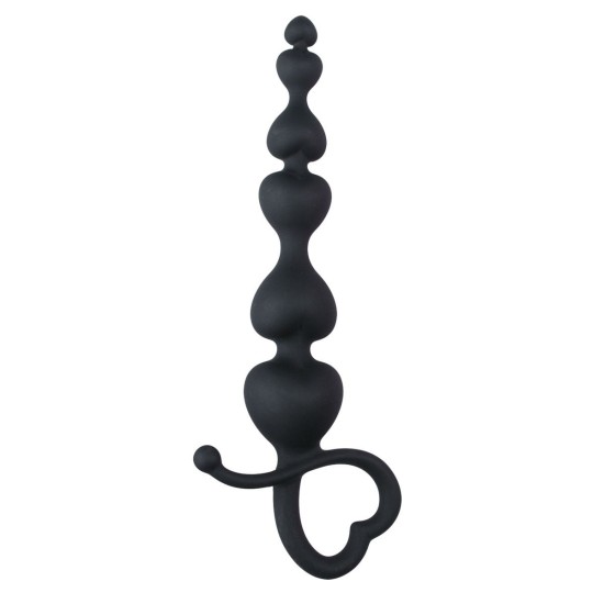 EASYTOYS ANAL COLLECTION Čierne análne korálky s rukoväťou v tvare srdca