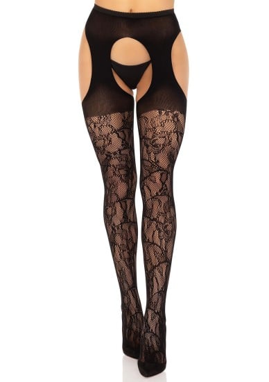 Ozdobné podväzkové pančuchy Eyelet Rose Lace