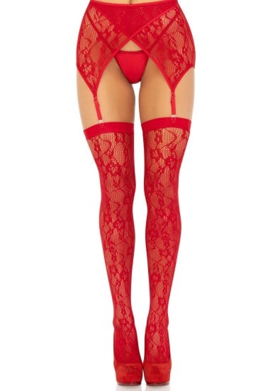 Krajkové podväzkové pančuchy s pásikom z kolekcie Lingerie