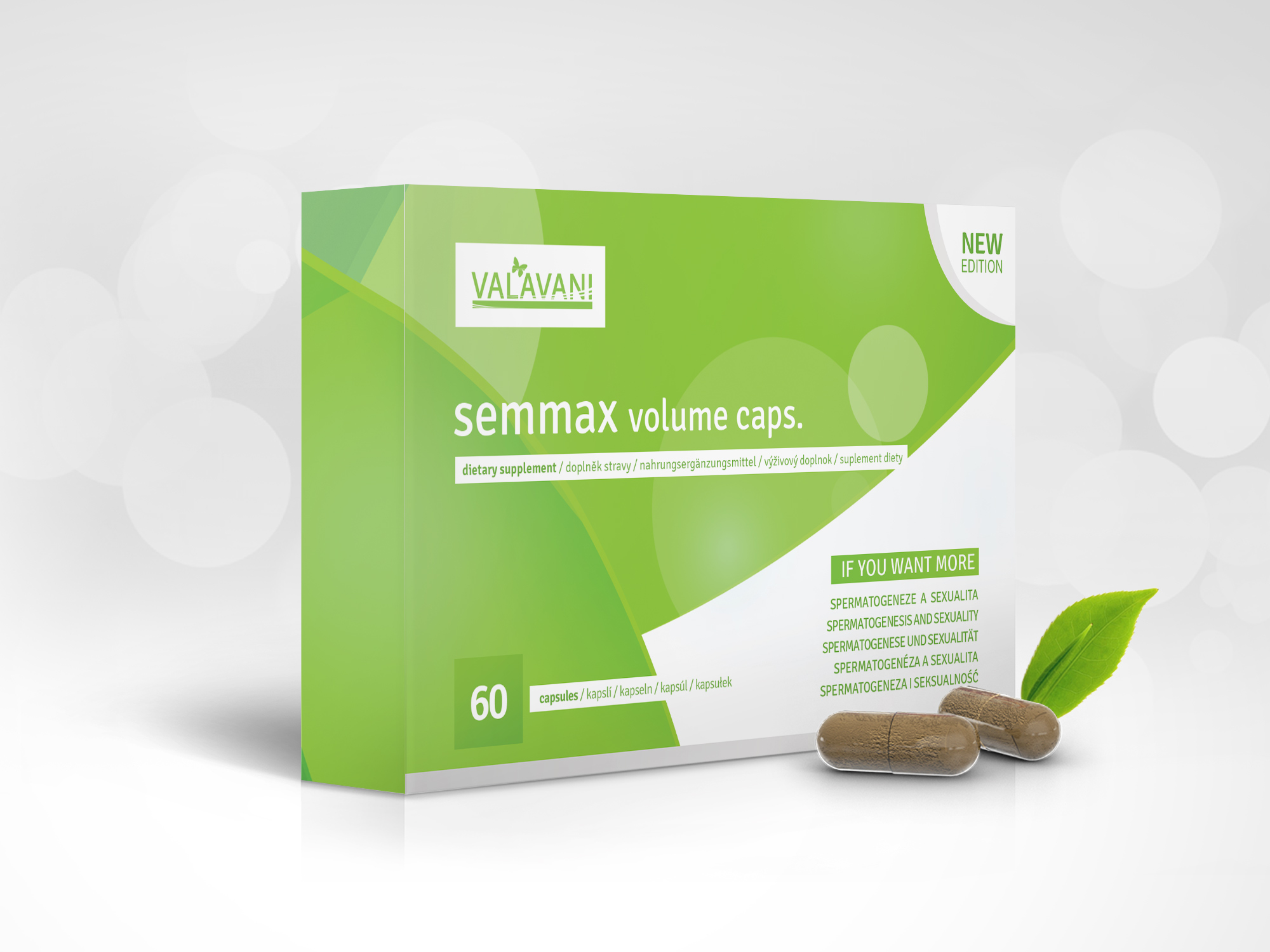 VALAVANI SEMMAX 60 kapsúl na zväčšenie objemu spermií 1 balenie 100ml: Akcia 2+1 ZDARMA (180 kapsúl) VALAVANI SEMMAX 60 kapsúl na zväčšenie objemu spermií 1 balenie 100ml: Akcia 2+1 ZDARMA (180 kapsúl)