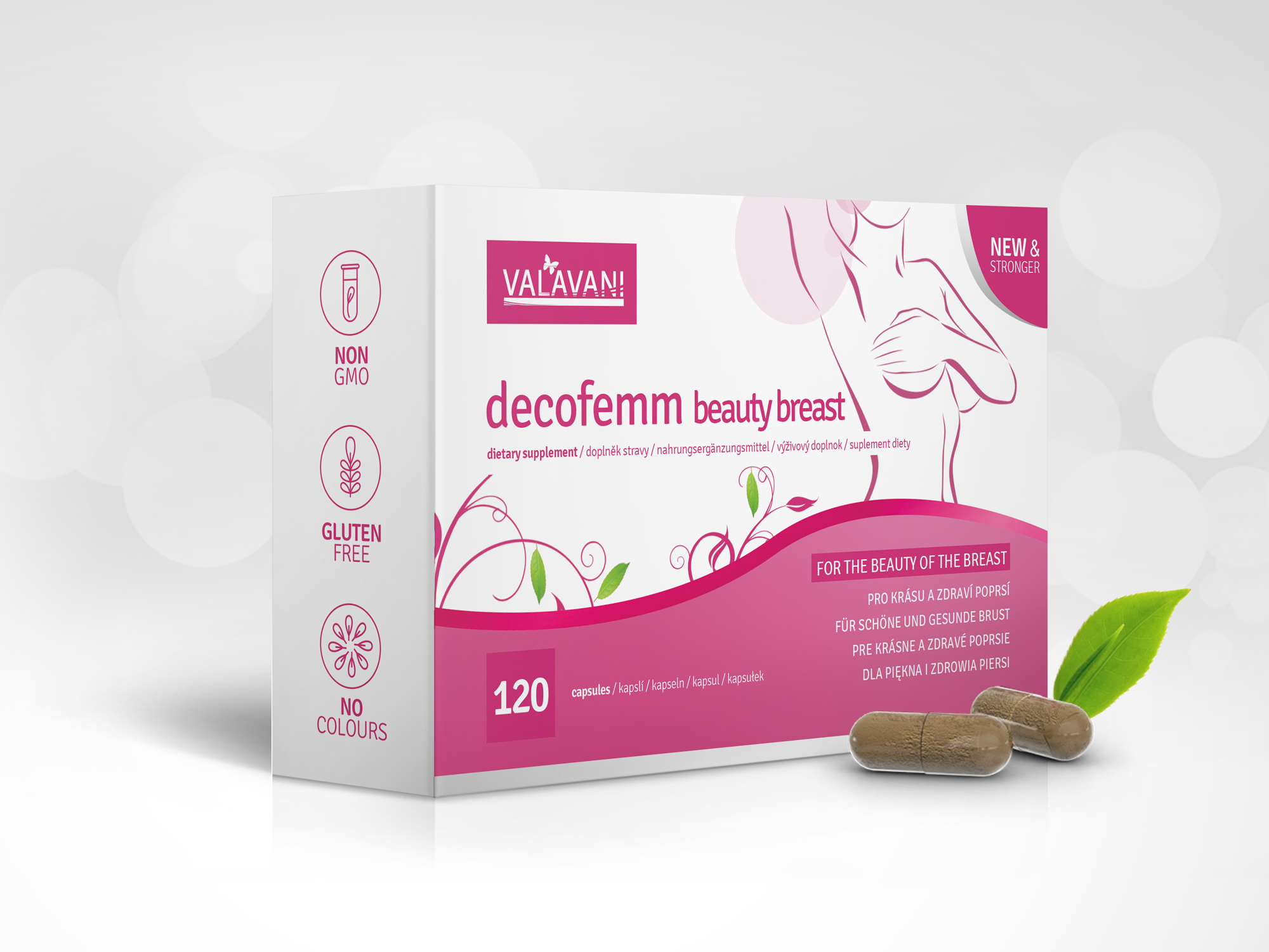 VALAVANI DecoFemm Beauty Breast 120 kapsúl na zväčšenie pŕs 1 balenie 100ml: Akcia 2+1 ZDARMA (360 kapsúl)