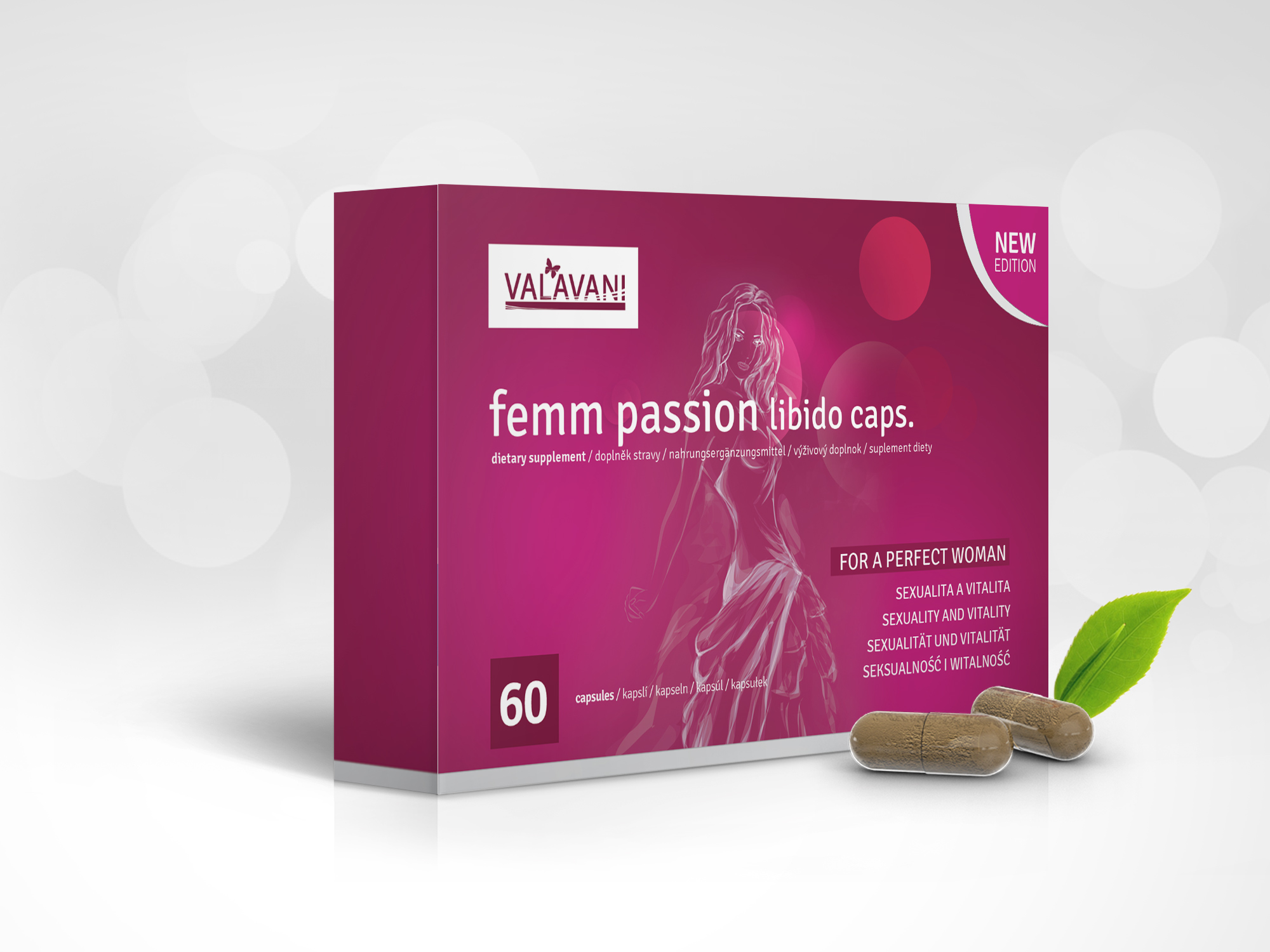 VALAVANI Femm Passion libido 60 kapsúl na zvýšenie libida 1 balenie 100ml: Akcia 2+1 ZDARMA (180 kapsúl)