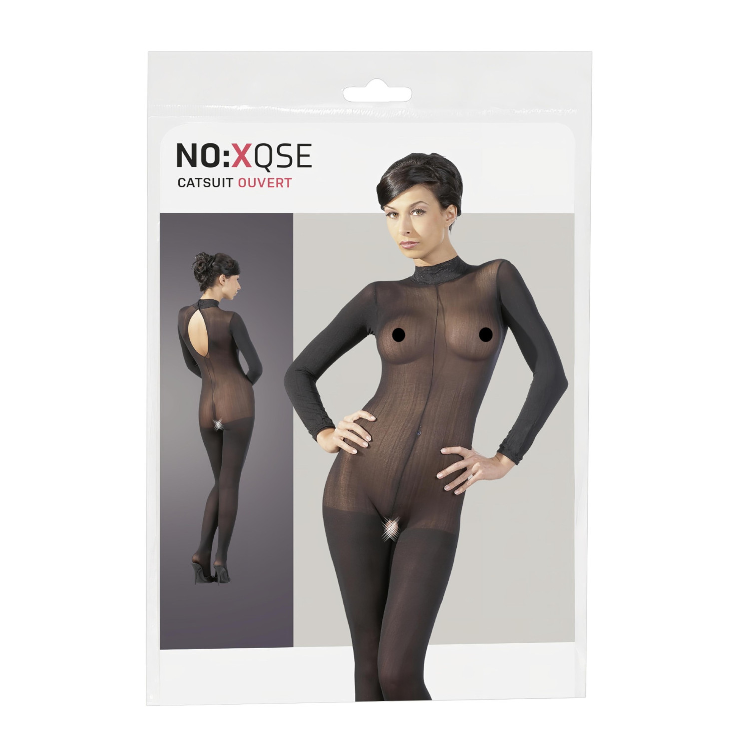 NO:XQSE - erotický catsuit - čierna sieťovina - XL/XXL