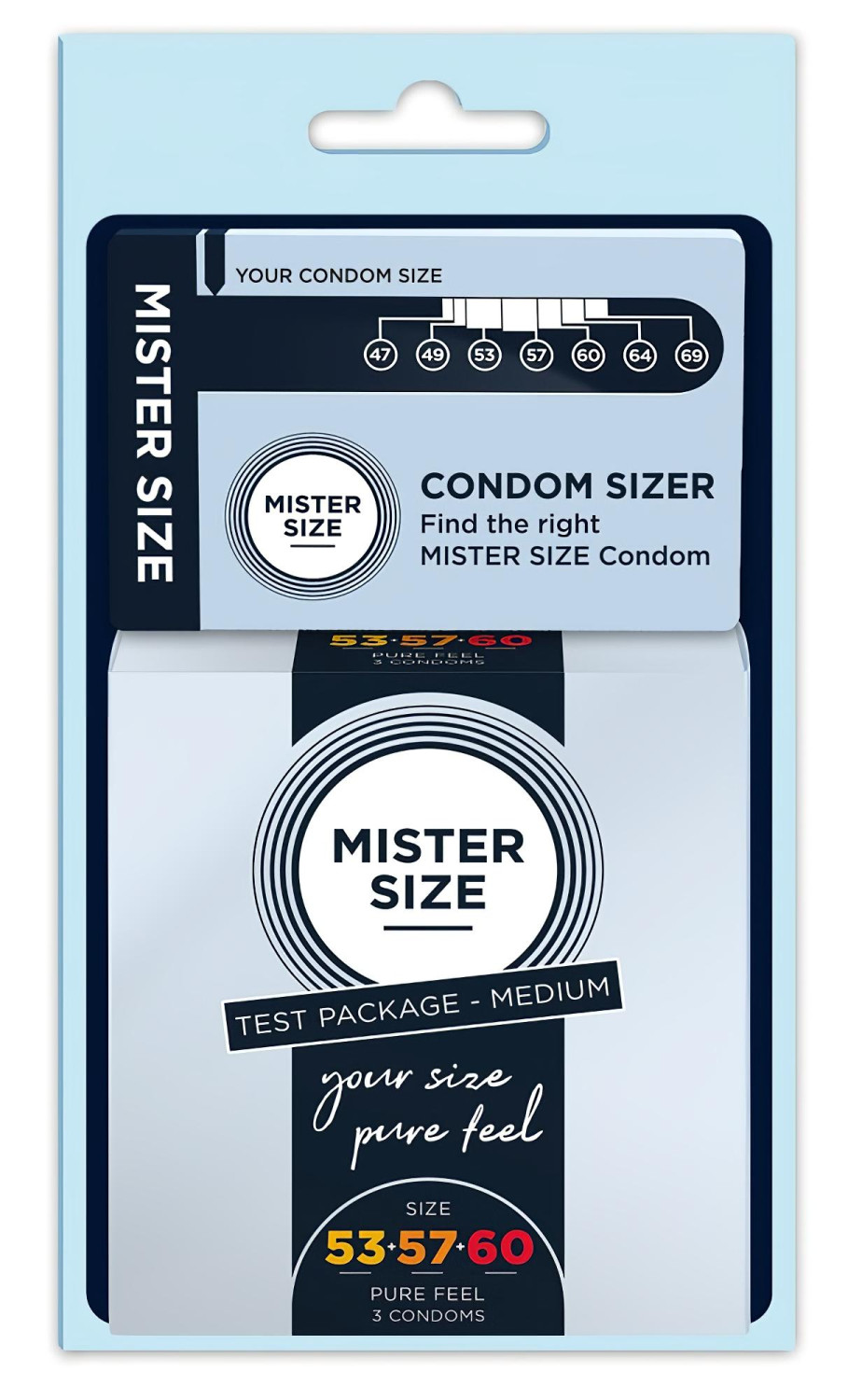 Mister Size - kondómy testovacia sada s meradlom penisu - 3 ks