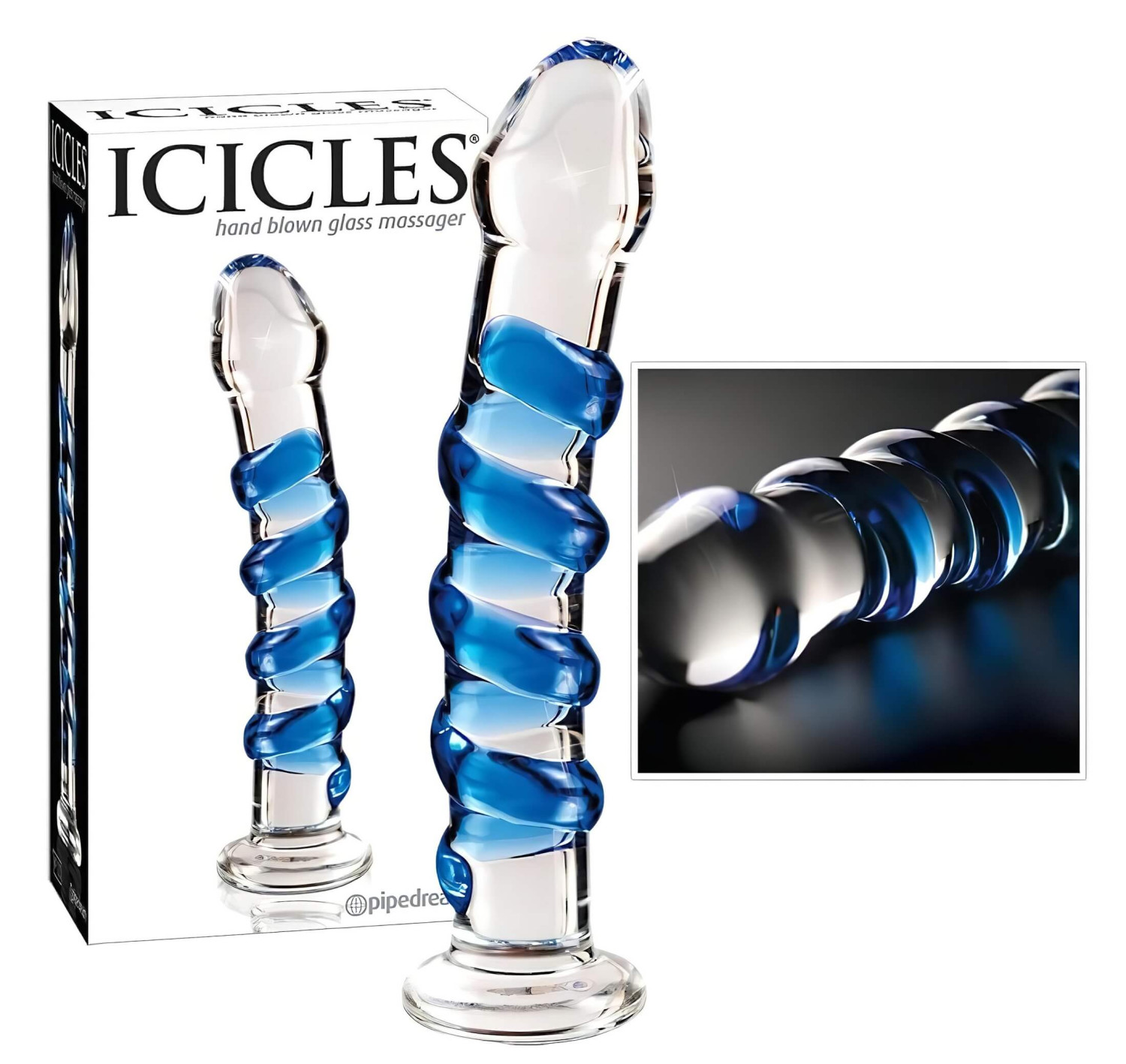 Icicles No. 5 - špirálové sklenené dildo (priehľadno-modré)