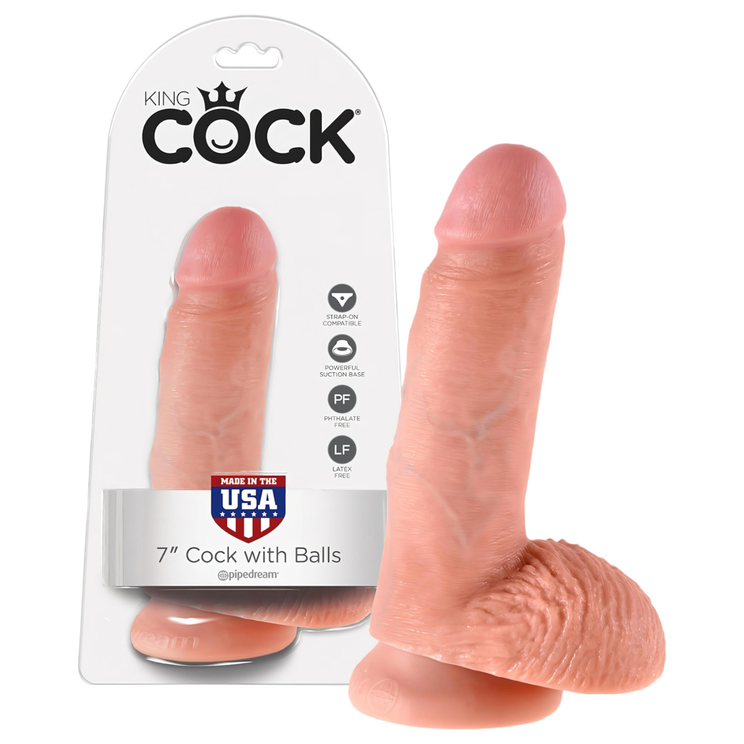 King Cock 7 semenníkový dildo (18 cm) - naturálny
