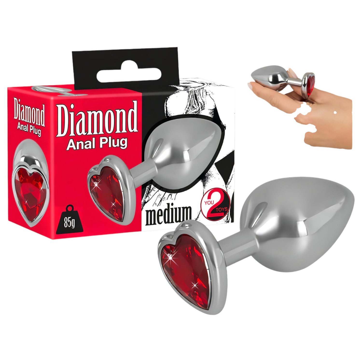 You2Toys - Diamond - 85g hliníkový anál plug (strieborný-červený)