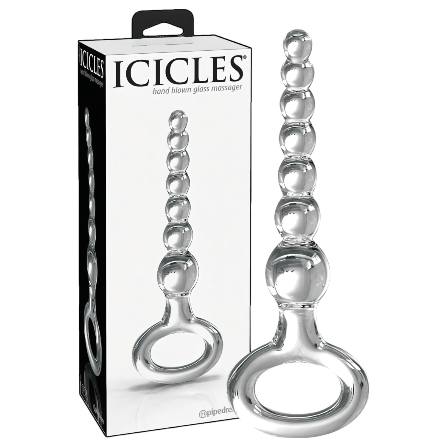 Icicles No. 67 - sklenené dildo s guľôčkami (priehľadné)