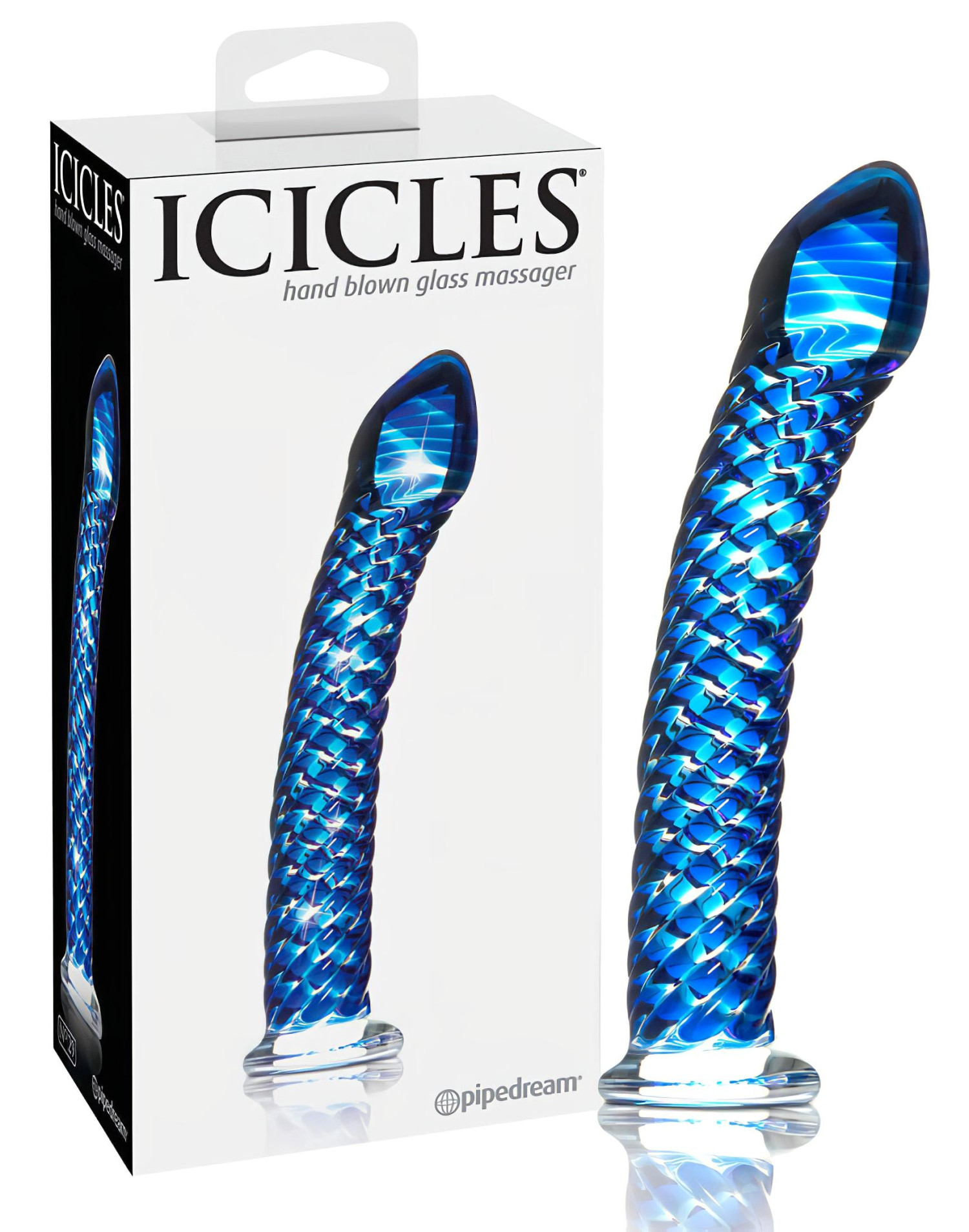 Icicles No. 29 - sklenené dildo penis špirála - modré