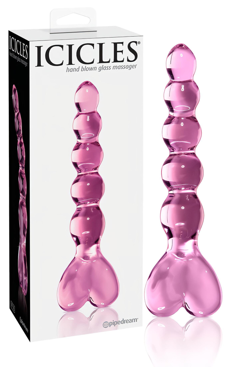 Icicles No. 43 - perleťové sklenené dildo v tvare srdca (ružové)