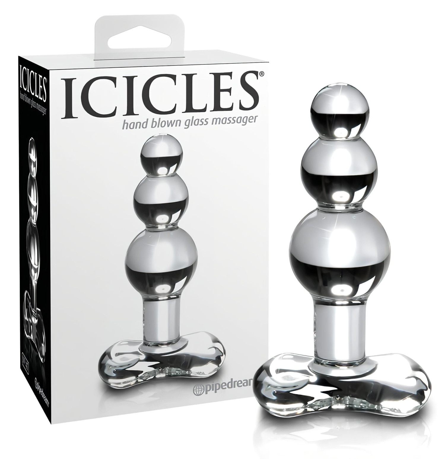 Icicles No. 47 - análny kolík s tromi guľôčkami - sklo priehľadný