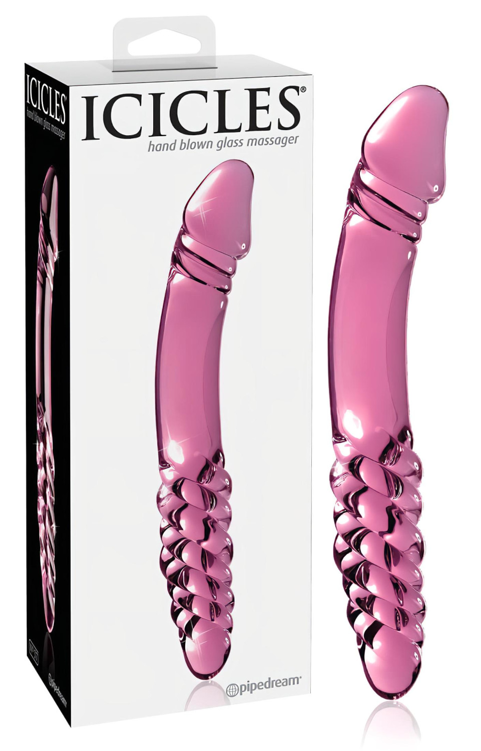 Icicles No. 57 - sklenené dildo s penisom - dvojitý koniec - ružové