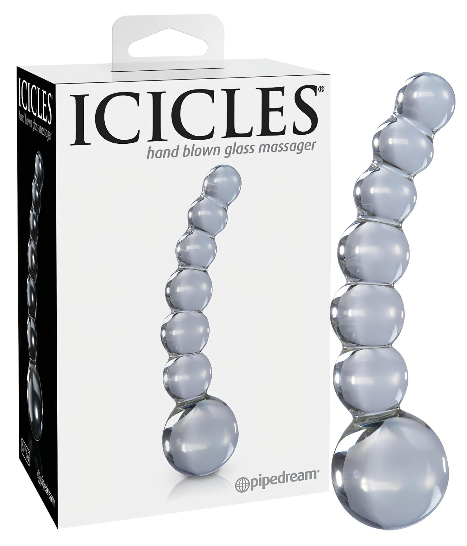 Icicles No. 66 - sklenené dildó s guľkami a ohybom - priehľadné