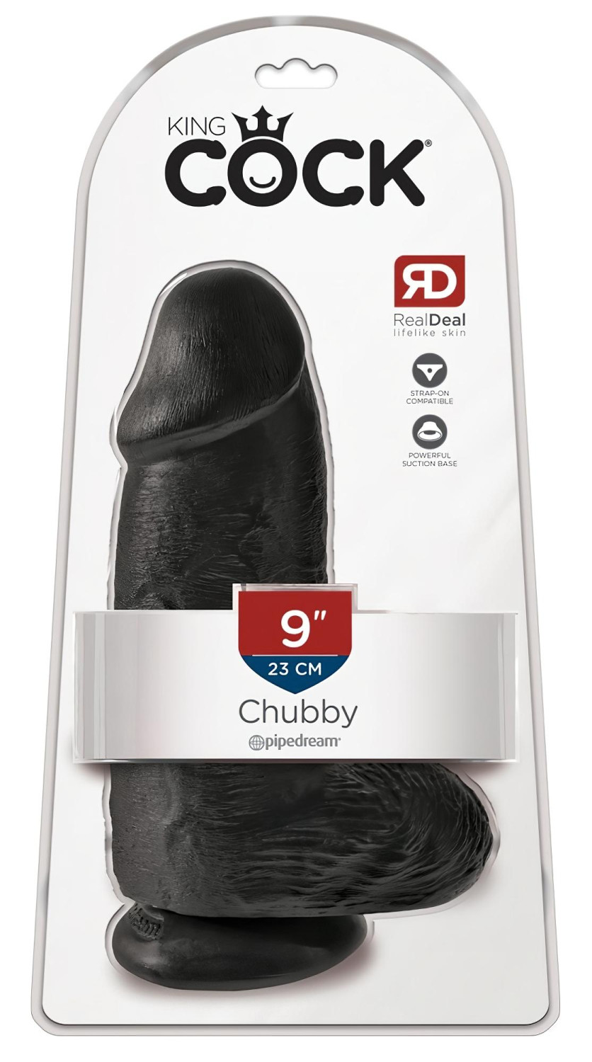 King Cock - realistický dvojitý dildó s prísavkou a semenníkmi - čierny 23 cm