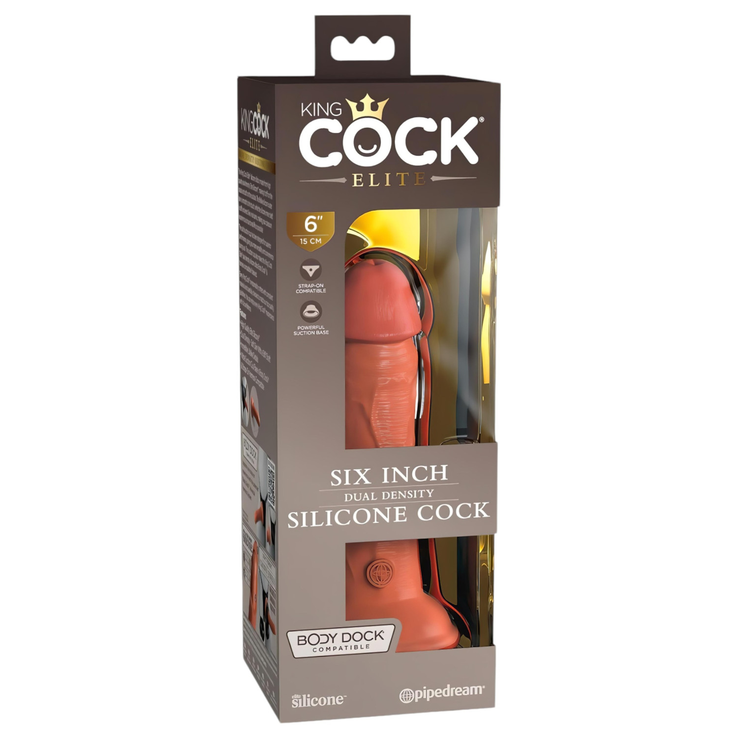 King Cock Elite - realistický dildo s prísavkou - 15 cm - tmavý