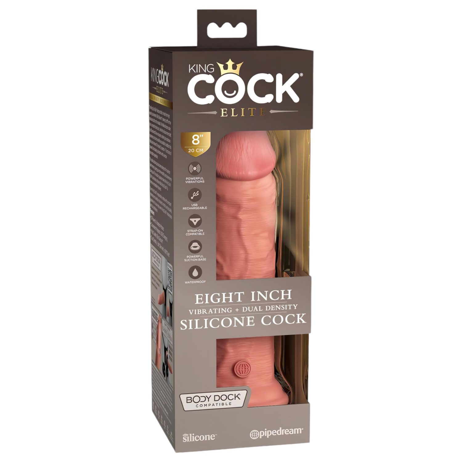 King Cock Elite 8 - prísavkový vibrátor (20cm) - prirodzený