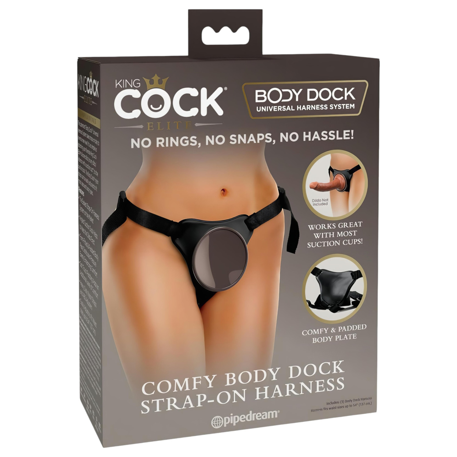 King Cock Elite - pripínací postroj s dildom - pohodlný dizajn - hnedý