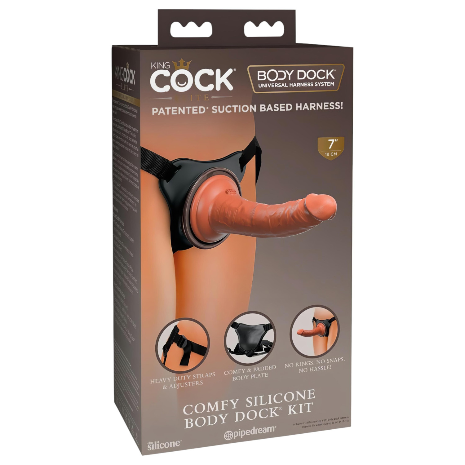 King Cock Elite Comfy - nasadzovací dildo s postrojom - tmavá telová farba