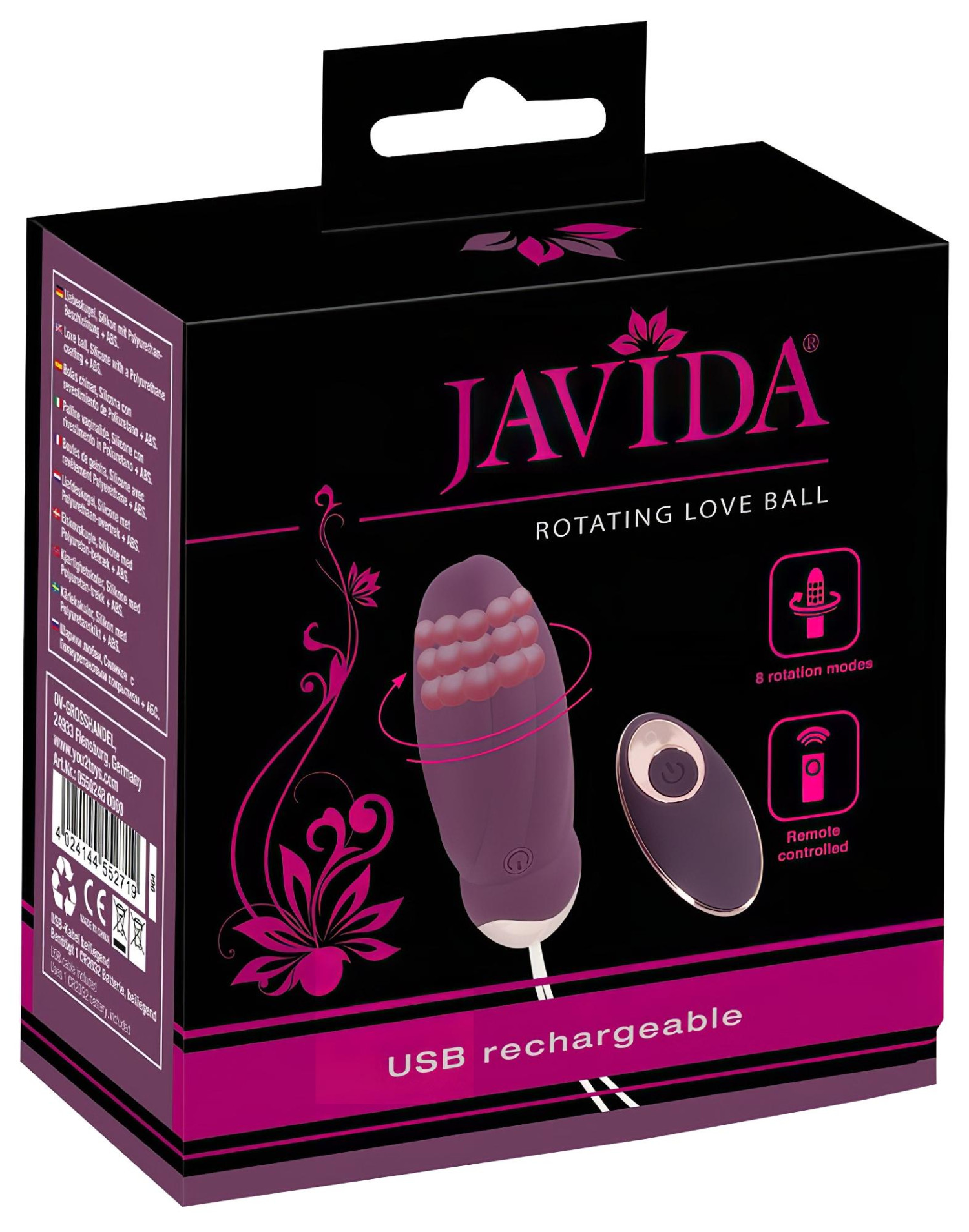 Javida - vibro vajíčko s diaľkovým ovládaním a rotujúcimi perličkami - fialové