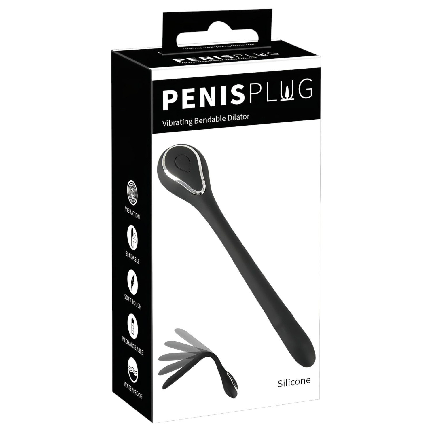 Penis Plug - vibračný dilatátor penisu - nabíjateľný - čierny - 1 cm