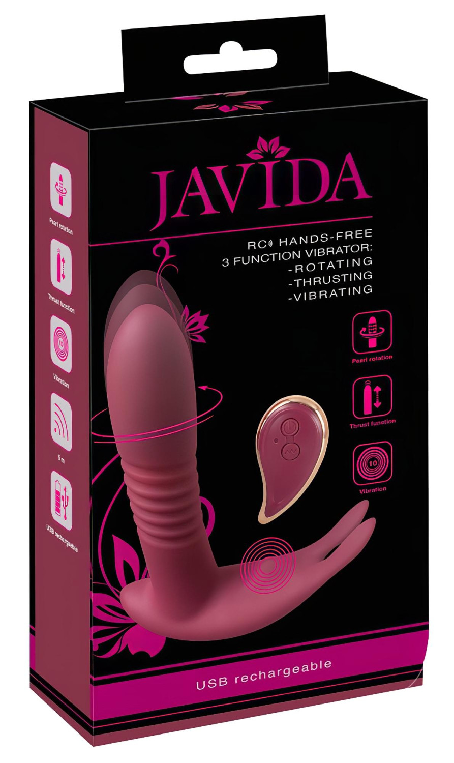 Javida RC - vibrátor na klitoris - 3 funkcie - rádiové ovládanie - červený