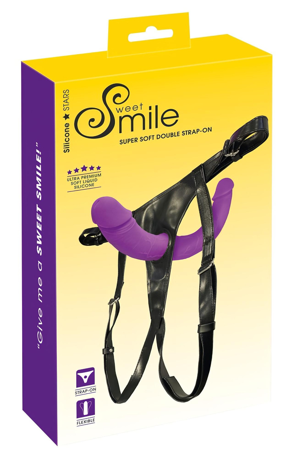 SMILE - pripínací dvojité dildo s popruhmi - silikón - fialovo-čierne