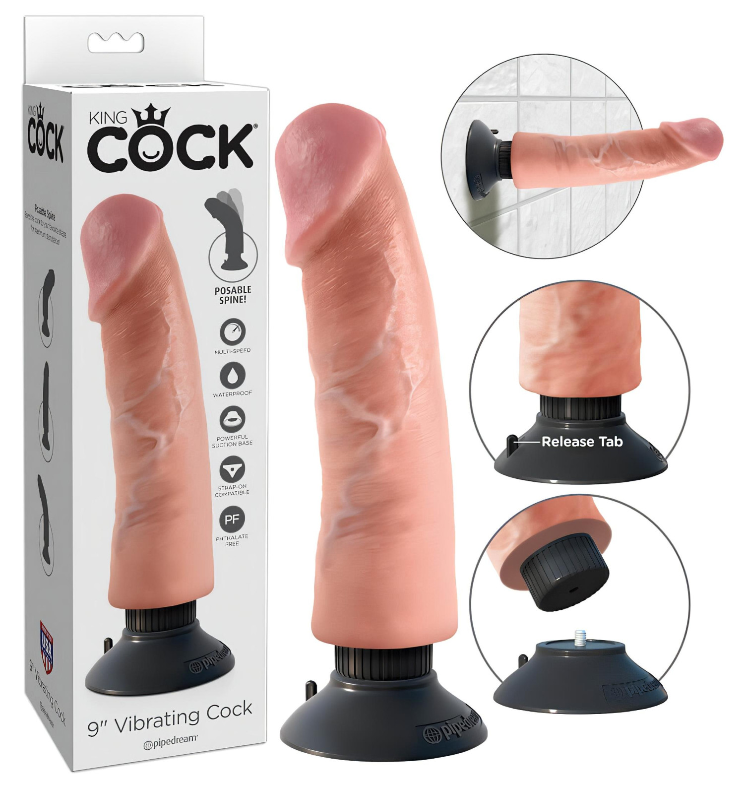King Cock - vibrátor s prísavkou - 23 cm - telová farba