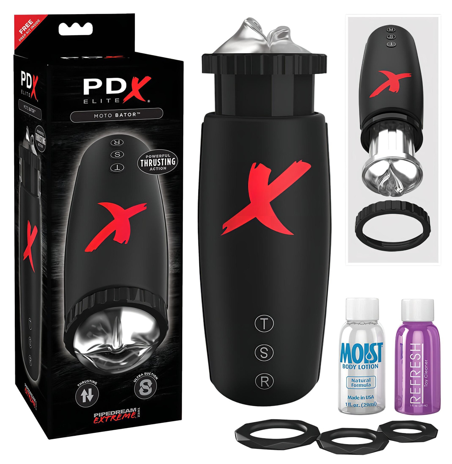 PDX Moto Bator - sacie pohybujúce sa pery masturbátor (čierny)