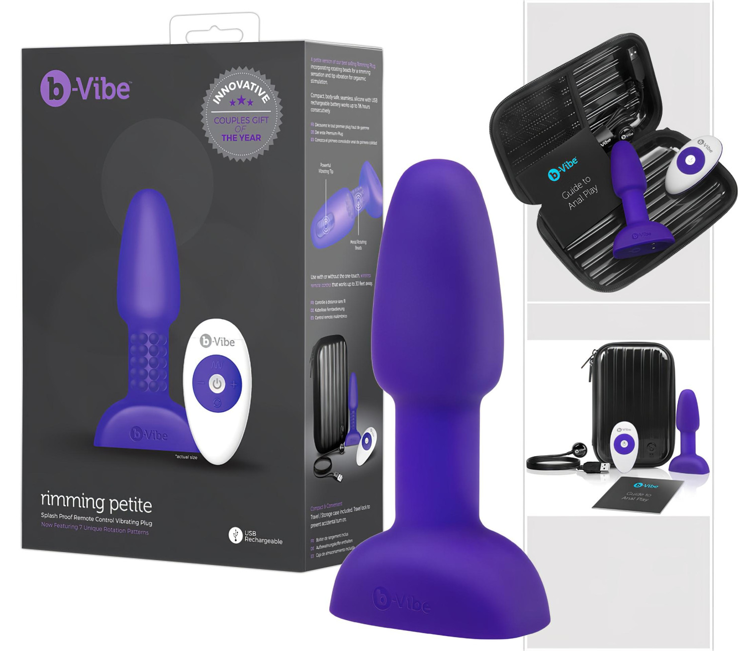 b-Vibe Rimming - rotačný anál vibrátor s perličkami (fialový)
