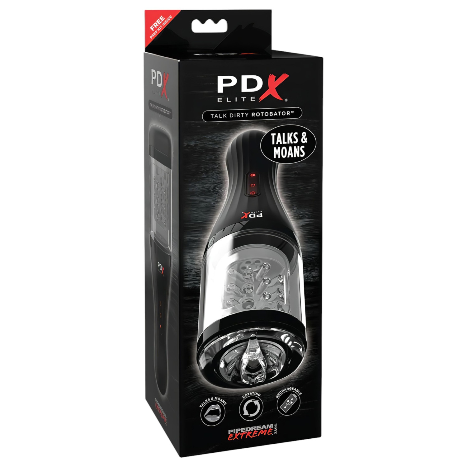 PDX Elite - masturbátor pre mužov - otočný - priehľadný/čierny