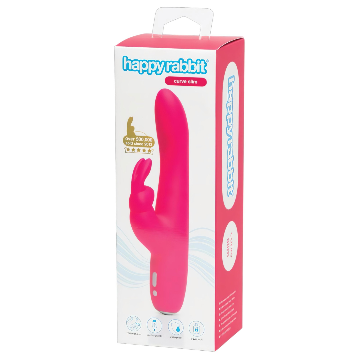 Happyrabbit Curve Slim - vibrátor s výbežkom na klitoris - vodeodolný - ružový