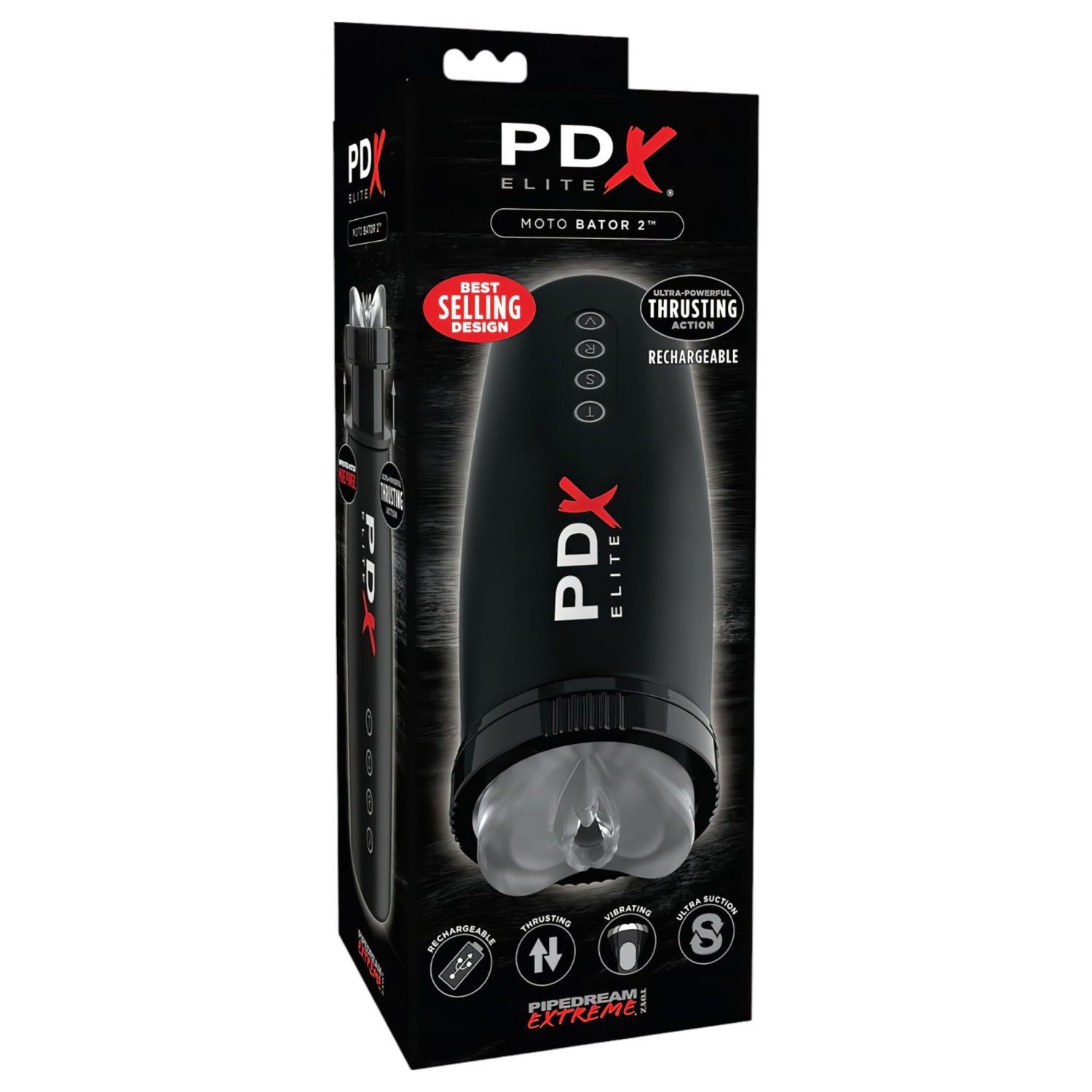 PDX Elite Moto Bator 2 - masturbátor s pohybom hore-dole a saním - čierny