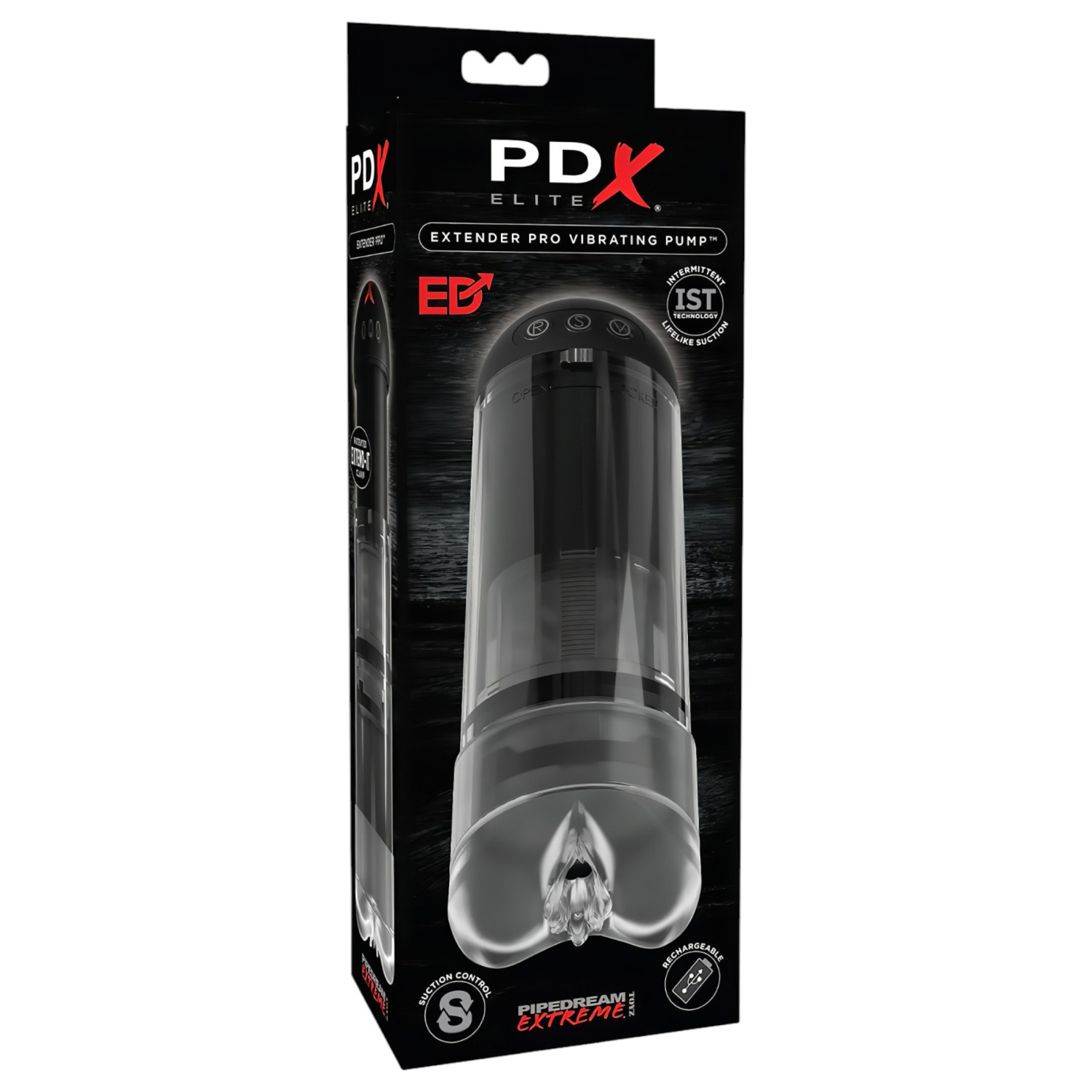 PDX Elite Extender Pro - masturbátor pre mužov - vibračný a vákuový - čierny