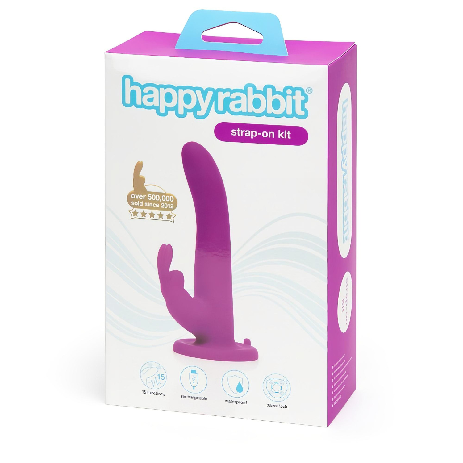 Happyrabbit - strap-on vibrátor pre dvojice - zajačik - fialový