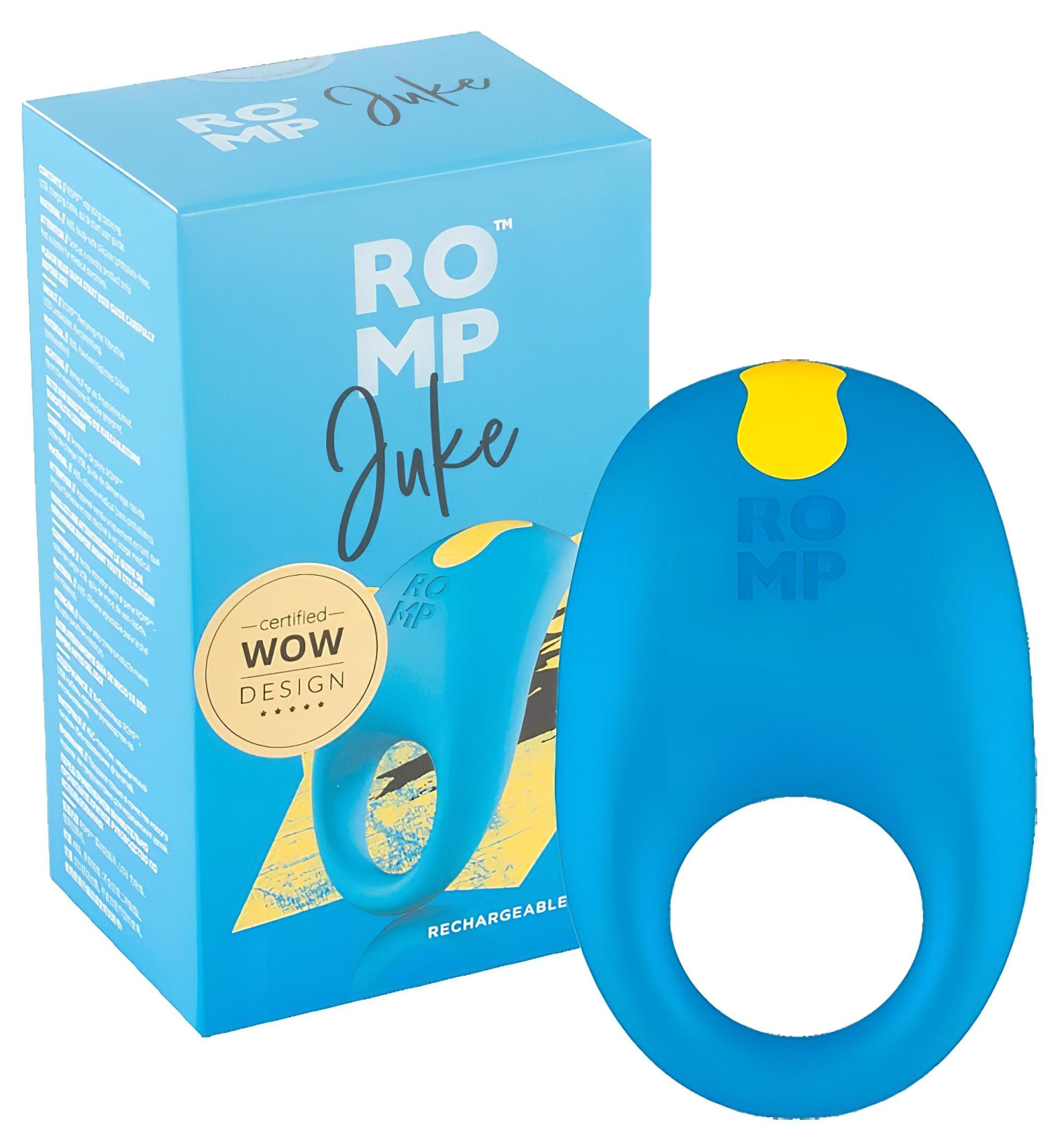 ROMP Juke - vibračný erekčný krúžok - vodotesný - modrý