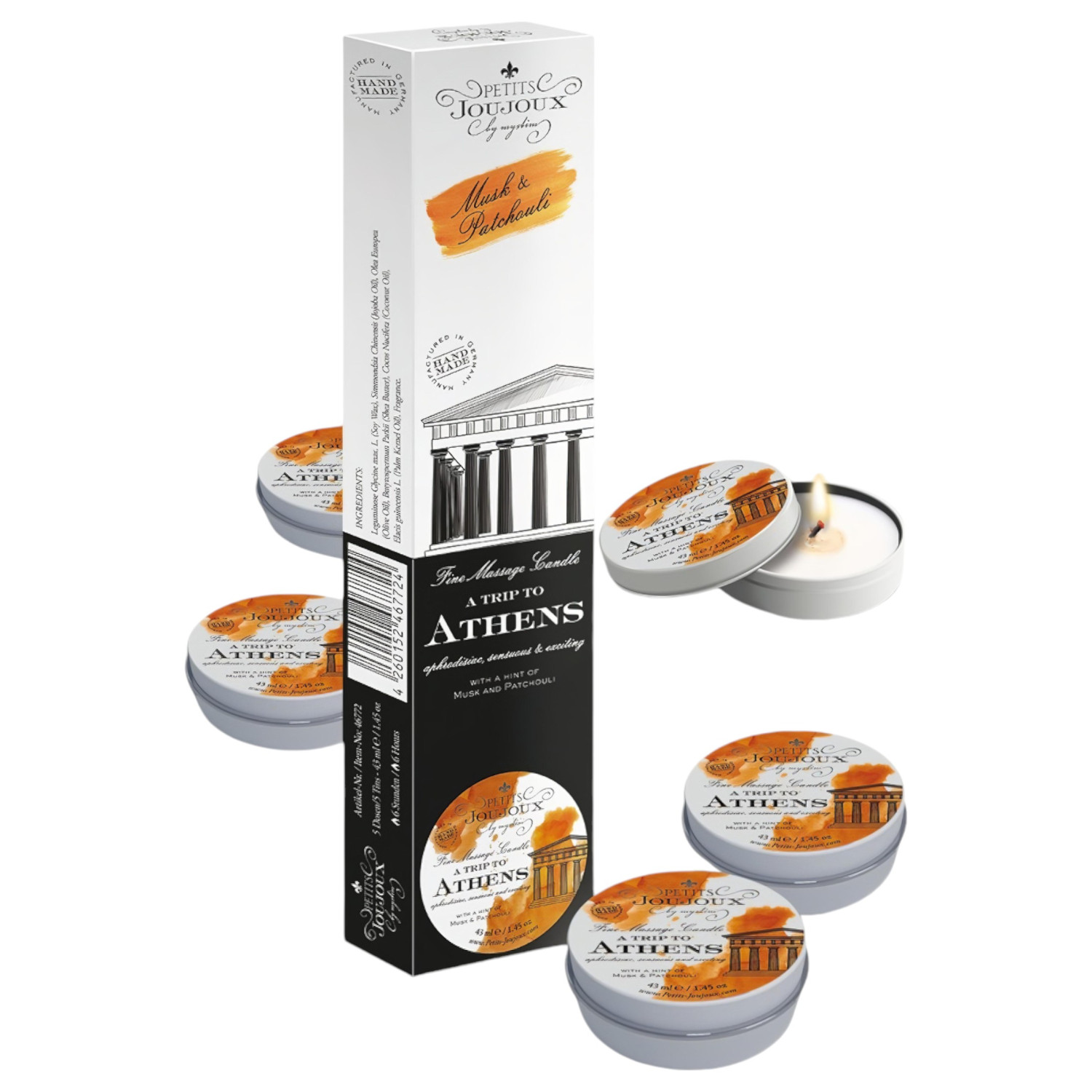 Petits Joujoux Athens - masážna sviečka - pižmo parfum - sada 5x43ml