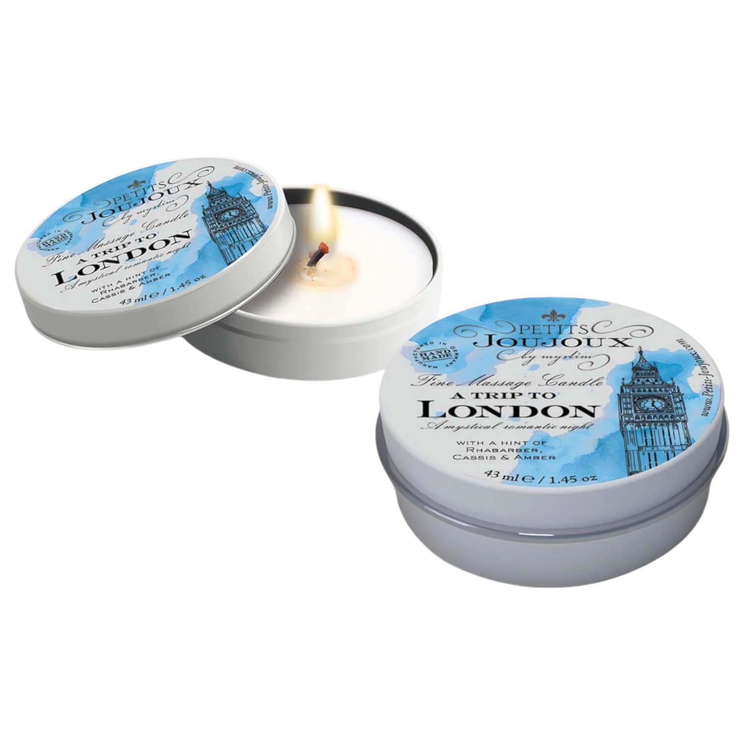 Petits Joujoux London - masážna sviečka - rebarbora-jantár (43ml)