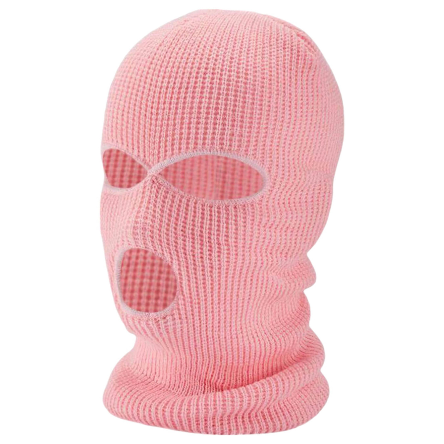 Balaclava - erotická maska na orálny sex - pletená - 3 otvory - ružová