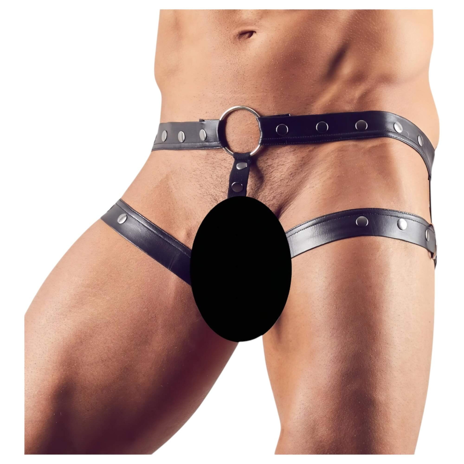 Svenjoyment - postroj s erekčným krúžkom - čierny - M/L