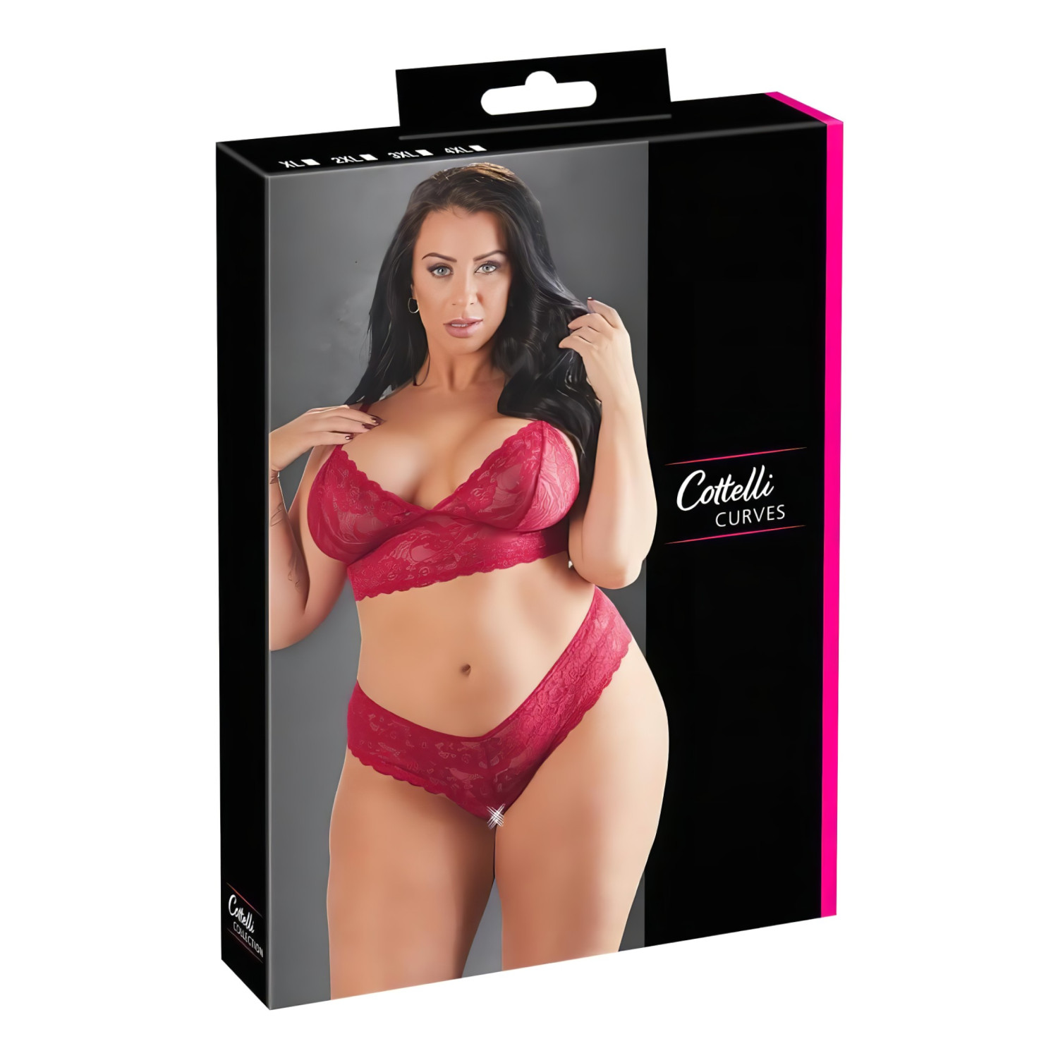 Cottelli Plus Size - erotická čipkovaná podprsenka set - červená - 2XL