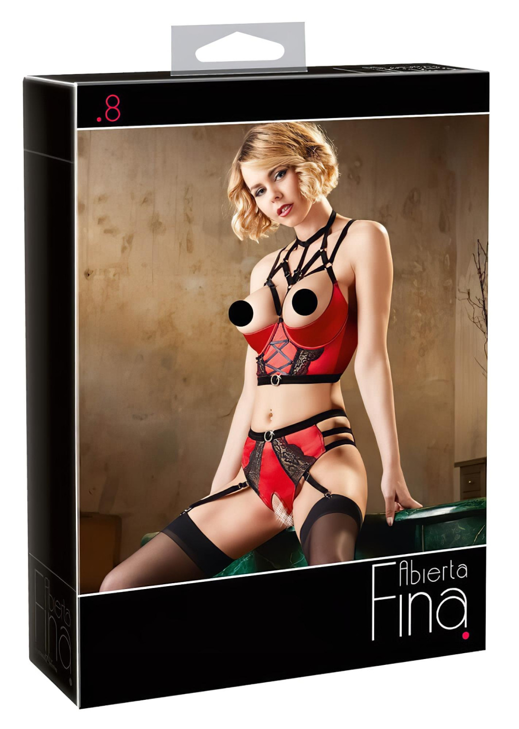 Abierta Fina - súprava s podprsenkou s kruhmi (červená) - 85B/L