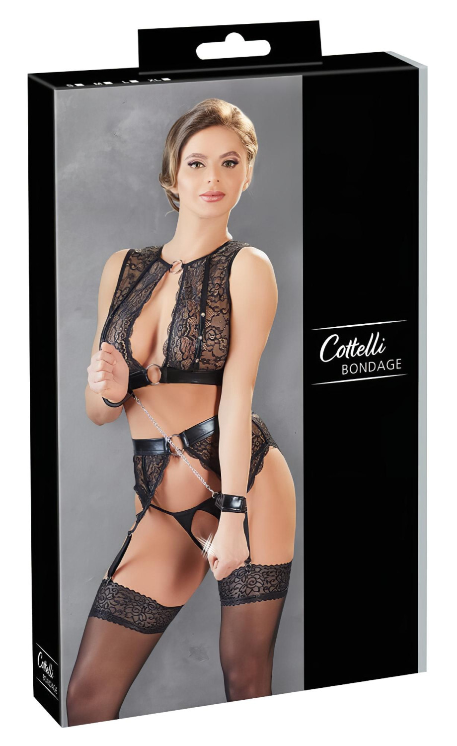 Cottelli Bondage - erotická čipkovaná súprava spodnej bielizne - 4 diely - M