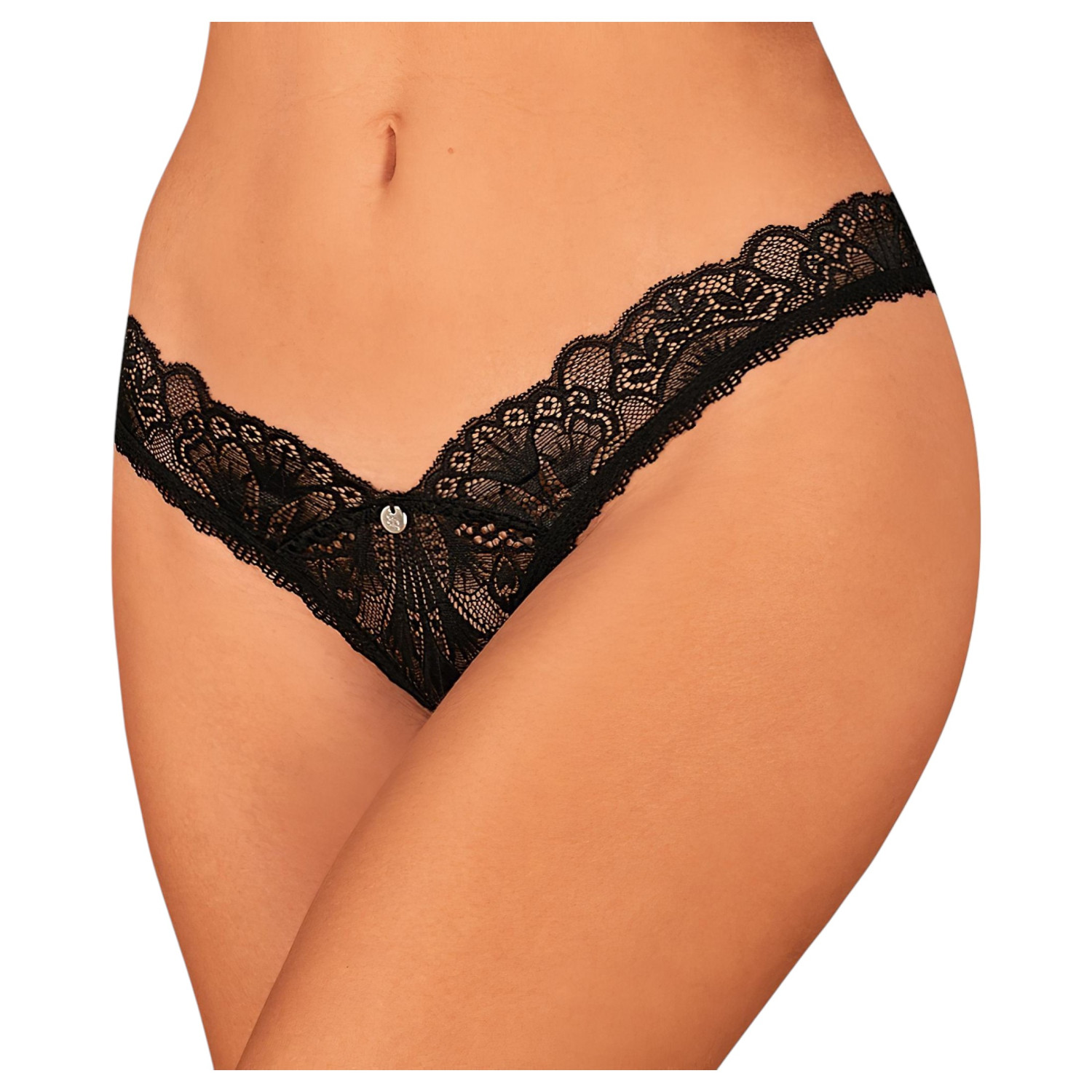 Obsessive - tangá s otvorom - čipkované - čierne - M/L