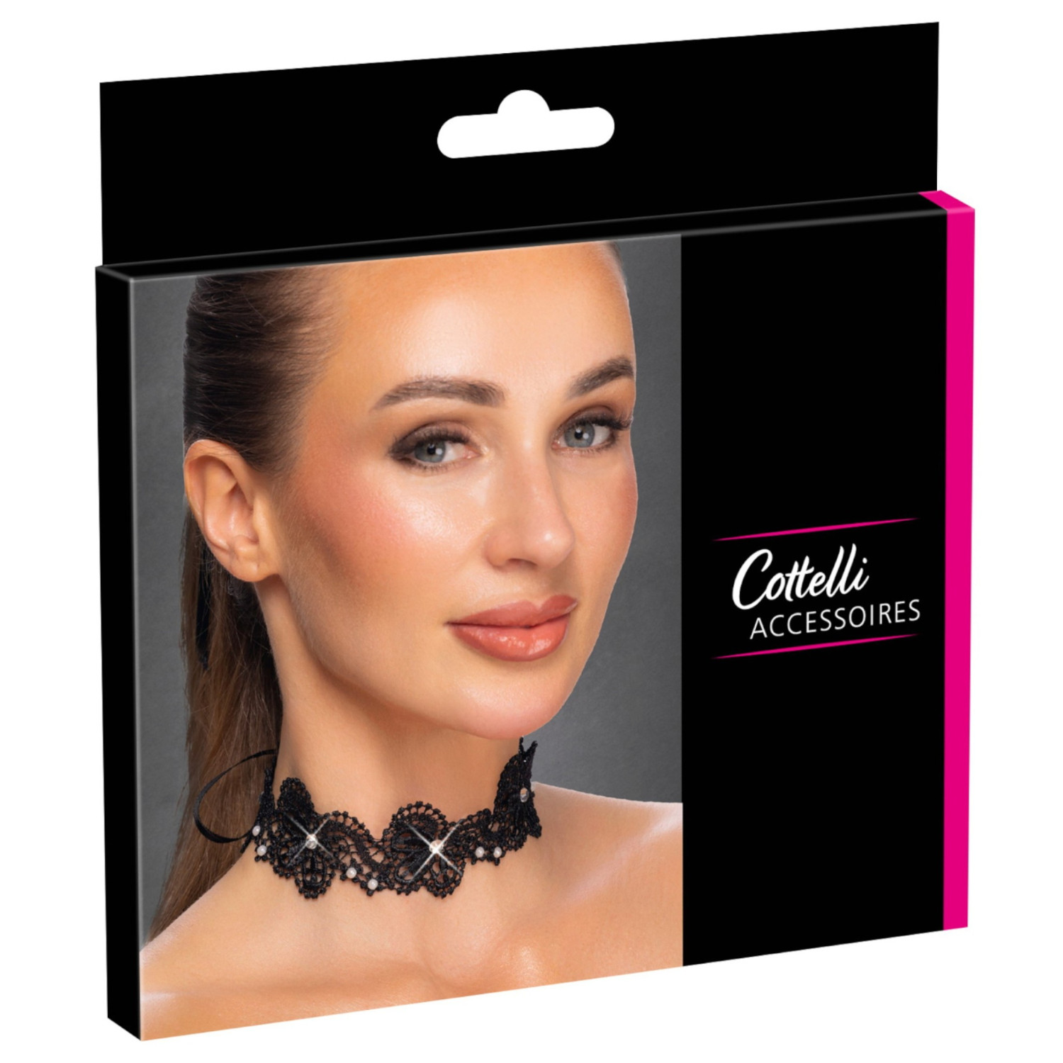 Cottelli - čipkovaný náhrdelník s perličkami - čierny