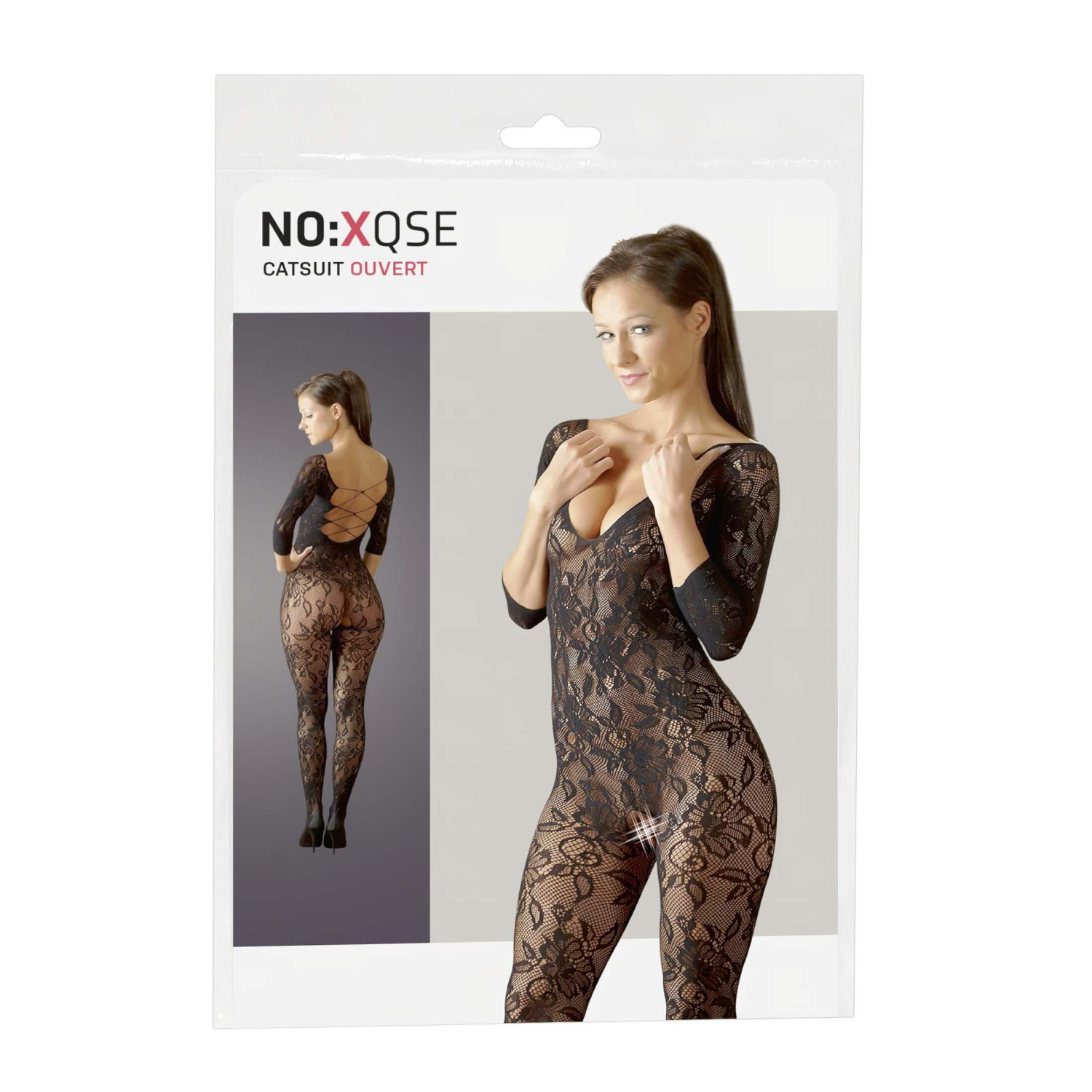 NO:XQSE - sieťované body - kvetinový vzor - čierne S-L