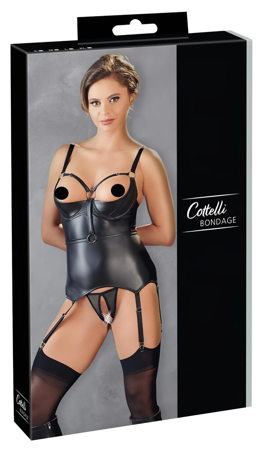 Cottelli Bondage - lesklý výťah pod prsia s putami (čierny) - XL