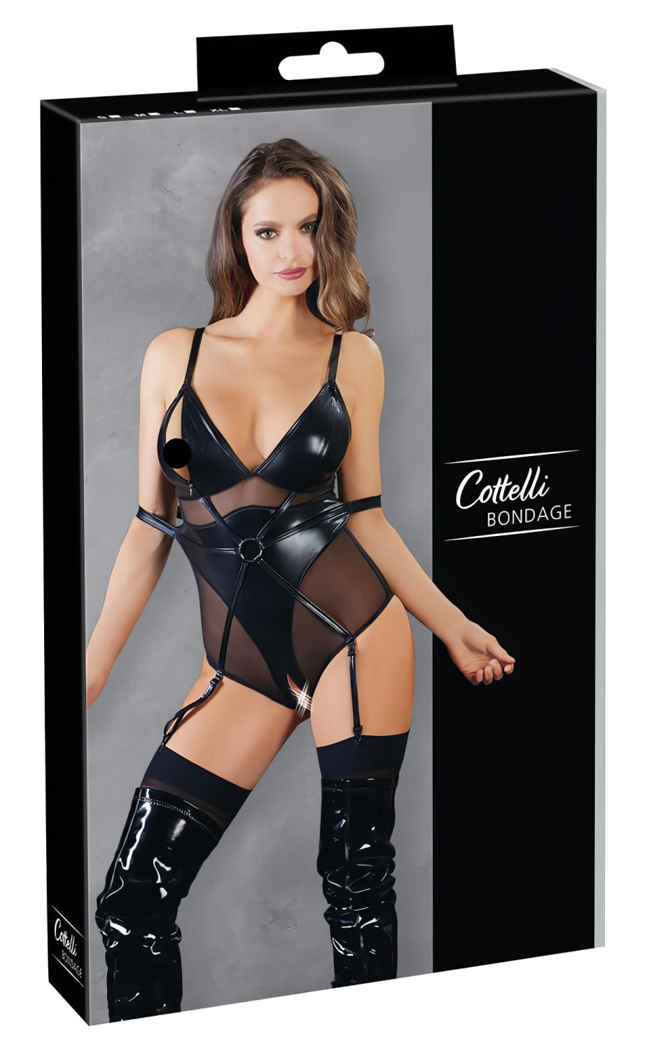 Cottelli Bondage - lesklé body s putami - čierne - L
